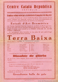 Centre Catalá Republicá, Cervelló : grandiosa vetllada teatral per a la festivitat de St. Josep, dia 19 de març 1932 ...