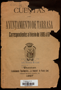Cuentas del Ayuntamiento de Tarrasa correspondientes al bienio de 1885 a 87