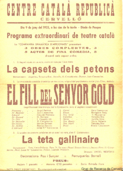 Centre Català Republicà, Cervelló : dia 9 de juny del 1935 ... diada de Pasqua : programa extraordinari de teatre català ...