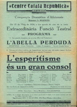 Centre Català Republicà, Cervelló ... : dia 13 de maig de 1934 ... : extraordinària funció teatral ...