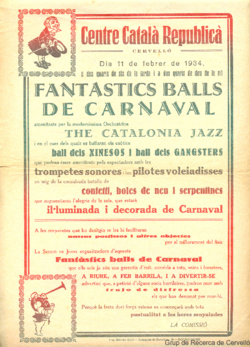 Centre Català Republicà, Cervelló : dia 11 de febrer de 1934 ... : fantàstics balls de carnaval ...