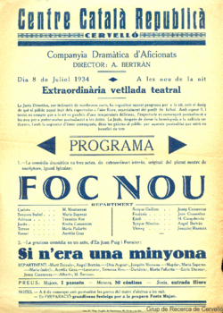 Centre Català Republicà, Cervelló ... : dia 8 de juliol 1934 ... : extraordinària vetllada teatral ...