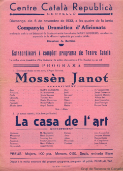 Centre Català Republicà, Cervelló : diumenge, dia 5 de novembre de 1933 ... : extraordinari i complet programa de teatre català ...