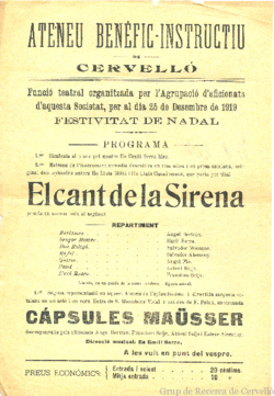 Ateneu Benéfic-Instructiu de Cervelló : funció teatral ... organitzada per al 25 de desembre de 1919 ...