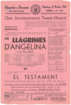 Educación y Descanso Esparraguera : domingo 27 de noviembre de 1949 ... gran acontecimiento teatral-musical