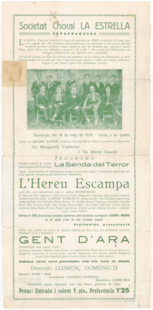 Societat Choral La Estrella : Esparraguera : la junta d'aquesta societat té el gust de presentar un grop d'afionats al teatre ...