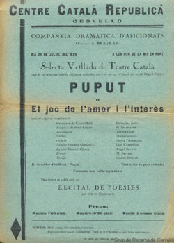 Centre Català Republicà, Cervelló : ... Dia 25 de juliol del 1935 ... : selecta vetllada de teatre català ...