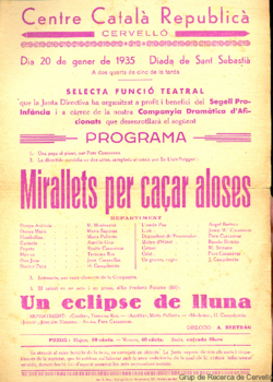 Centre Català Republicà, Cervelló : dia 20 de gener de 1935, diada de Sant Sebastià ... : selecta funció teatral ...