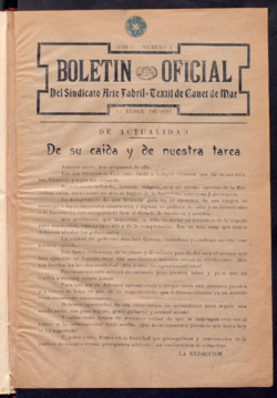 Boletín Oficial del Sindicato Fabril-Textil de Canet de Mar