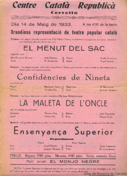 Centre Català Republicà, Cervelló : dia 14 de maig de 1933 ... : grandiosa representació de teatra popular català ...