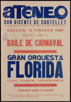 Baile de carnaval : gran orquesta Florida, canta Ramón Torreblanca