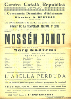 Centre Català Republicà, Cervelló ... : dia 30 de setembre de 1934 ... : comiat de la temporada teatral d'estiu ...
