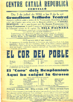 Centre Catalá Republicá, Cervelló : dia 3 de juliol de 1932 ... : grandiosa vetllada teatral ...
