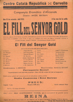 Centre Català Republicà, Cervelló ... : dia 15 de setembre del 1935 ... : El fill del senyor Gold ...