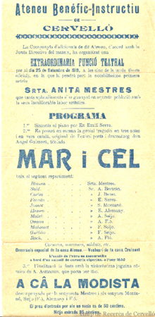 Ateneu Benéfic Instructiu de Cervelló ... : extraordinaria funció teatral per al dia 25 de setembre de 1919 ...
