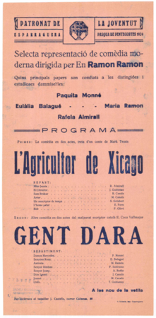Patronat de la Joventut : Esparraguera ... selecta representació de comèdia moderna dirigida per en Ramon Ramon ...