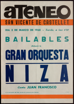 Bailables : actuará la gran orquesta Niza, canta Juan Francisco