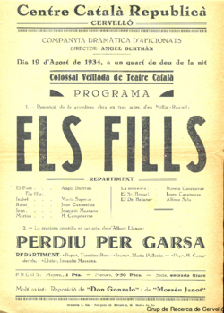 Centre Català Republicà, Cervelló ... : dia 19 d'agost de 1934 ... : colossal vetllada de teatre català ...