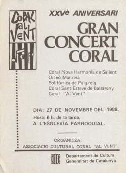 Coral al Vent : XXVè aniversari : Gran concert coral