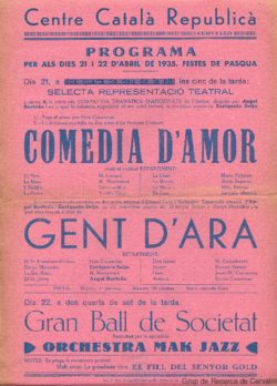 Centre Català Republicà, Cervelló : programa per als dies 21 i 22 d'abril de 1935, festes de Pasqua ...