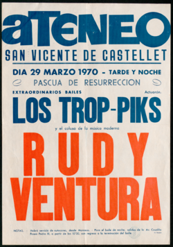 Pascua de resurrección : extraordinarios bailes, actuarán los Trop-piks y el coloso de la música moderna Rudy Ventura